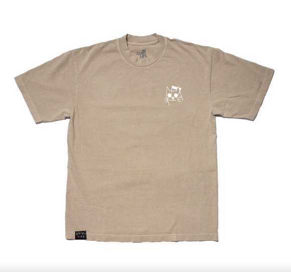 The Quiet LIfe Music Cat Embroidered T-Shirt - Mushroom